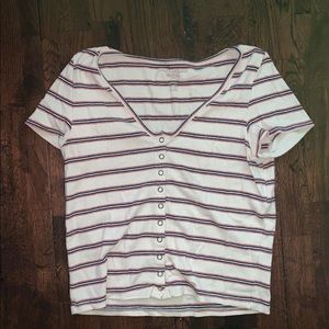 White/ burgundy striped crop like shirt!